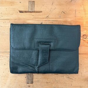 Vintage 80s Emerald Green Crocodile-Embossed Envelope Clutch Jennifer Moore